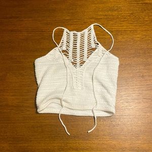 White Crochet Crop Halter Top